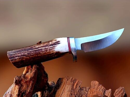 Handmade 7″ Skinner Knife – Stainless Steel Blade, Stag Handle, Full Tang with Leather Sheath