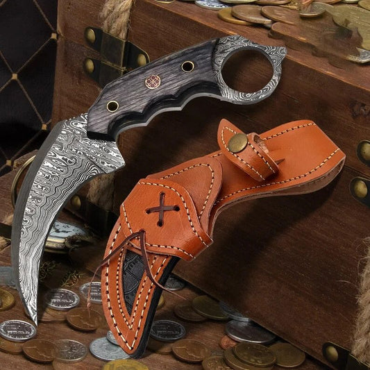 Handmade 8.25” Damascus Double Edged Karambit Knife Best Karambit PakkaWood Handle