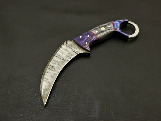 Handmade 8.5” Damascus Karambit Knife Pakkawood Handle  Damascus Steel Karambit