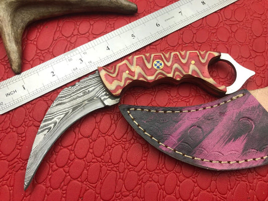 Handmade 8" Damascus Karambit Damascus Steel Hunting Knife With Wood Handle
