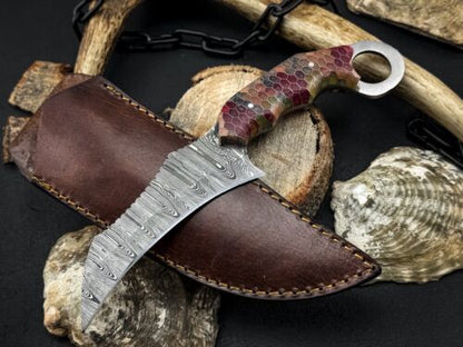 Handmade 8” Damascus Karambit Knife Best Karambit Knife Resin Handle 