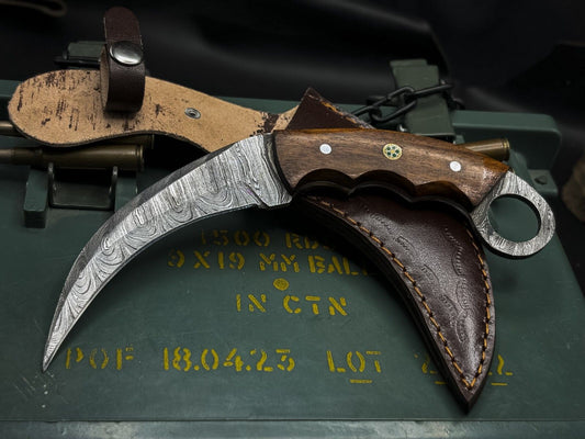 Handmade 8" Damascus Karambit Knife Best Karambit Knife with Wood Handle 