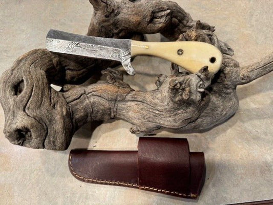 Handmade 8" Damascus Steel Bull Cutter Knife Cowboy Bull Cutter Knife with Bone Handle