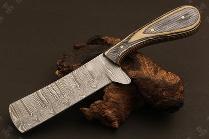 Handmade 9"Best Damascus Steel Bull Cutter Knife Custom Cowboy Bull Knife with Wood Handle