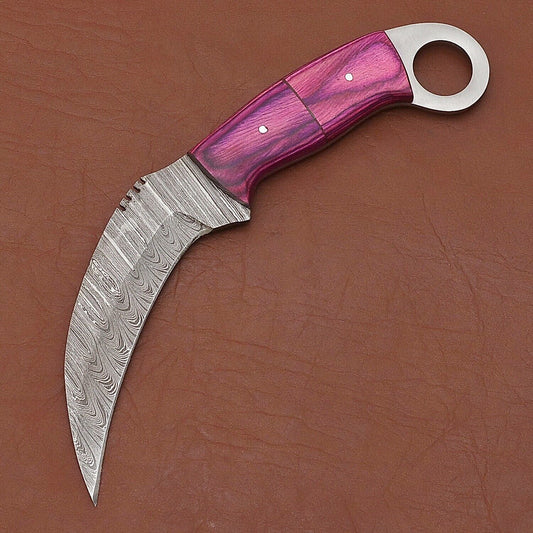 Handmade 9"Damascus Karambit Damascus Steel Hunting Knife with Wood Handle 