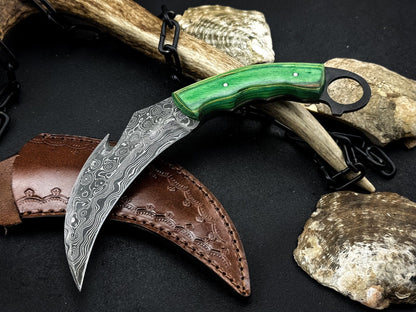 Handmade 9” Damascus Karambit Knife Best Damascus Steel Karambit with Wood Handle 