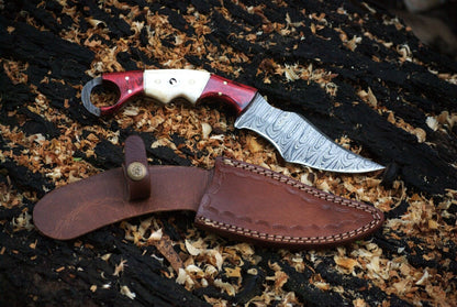 Handmade 9" Damascus Karambit Knife Best Karambit Knife With Camel Bone and Wood Handle 