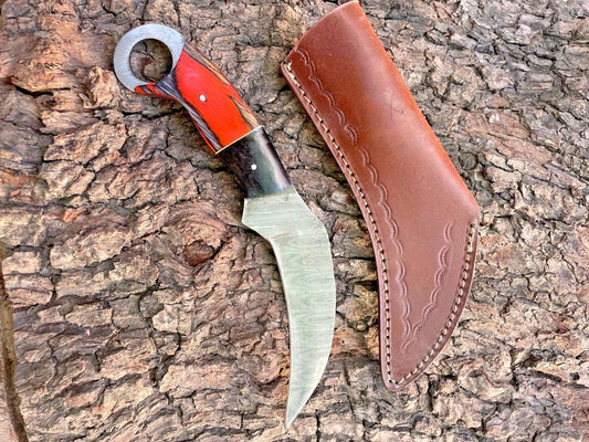Handmade 9” Damascus Karambit Knife With Wood Handle  Best Karambit Knife