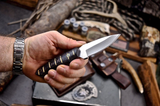 Handmade AUS-8 Skinner Knife | Micarta Handle & Leather Sheath