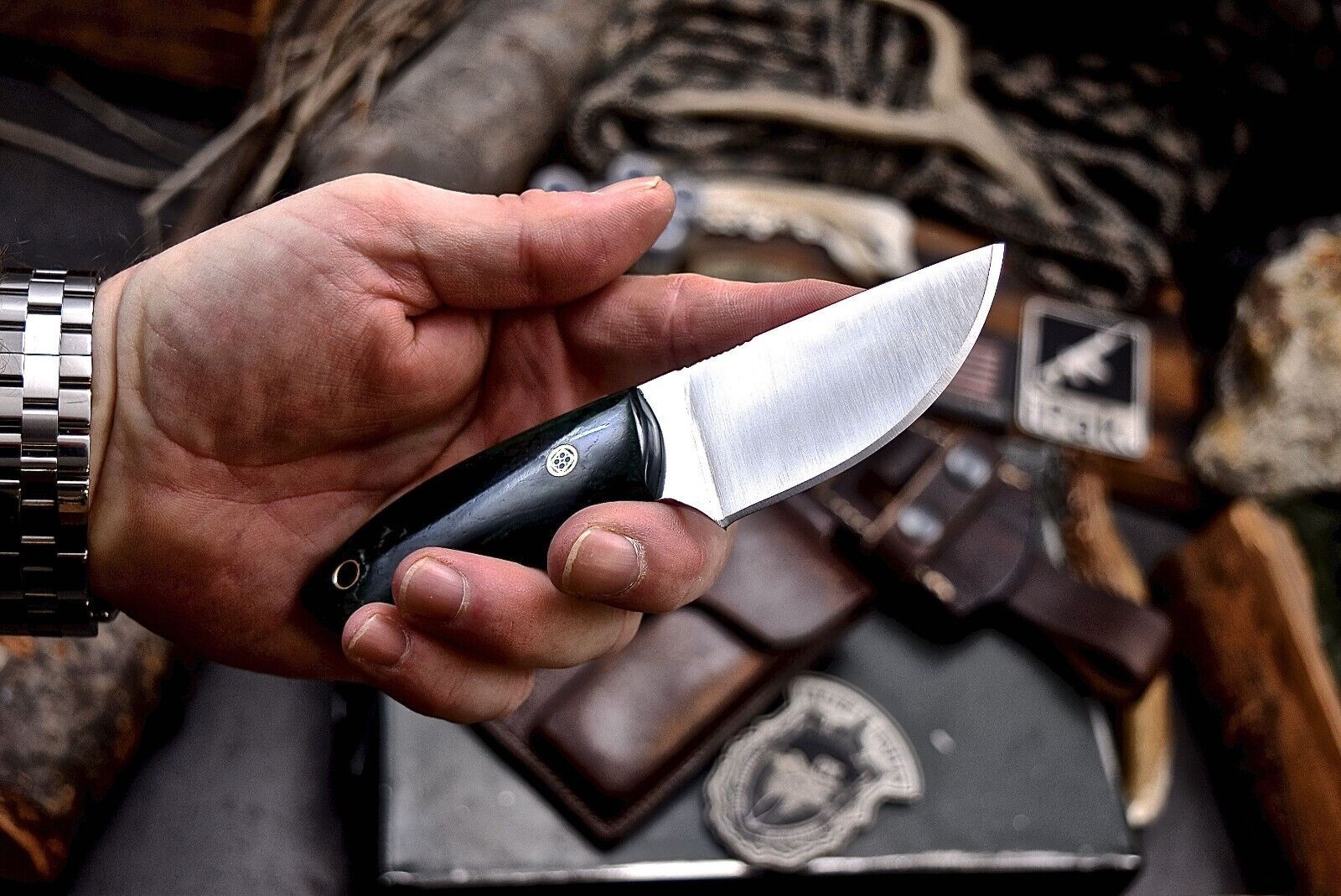 Handmade AUS-8 Steel Skinner Knife | Green Camel Bone Handle | Small Hunting & EDC Sport Knife