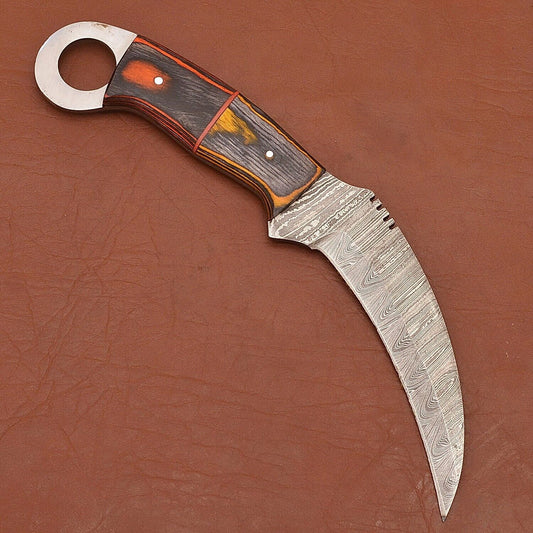 Handmade Best Karambit 9” Damascus Steel  Karambit Knife With Wood Handle