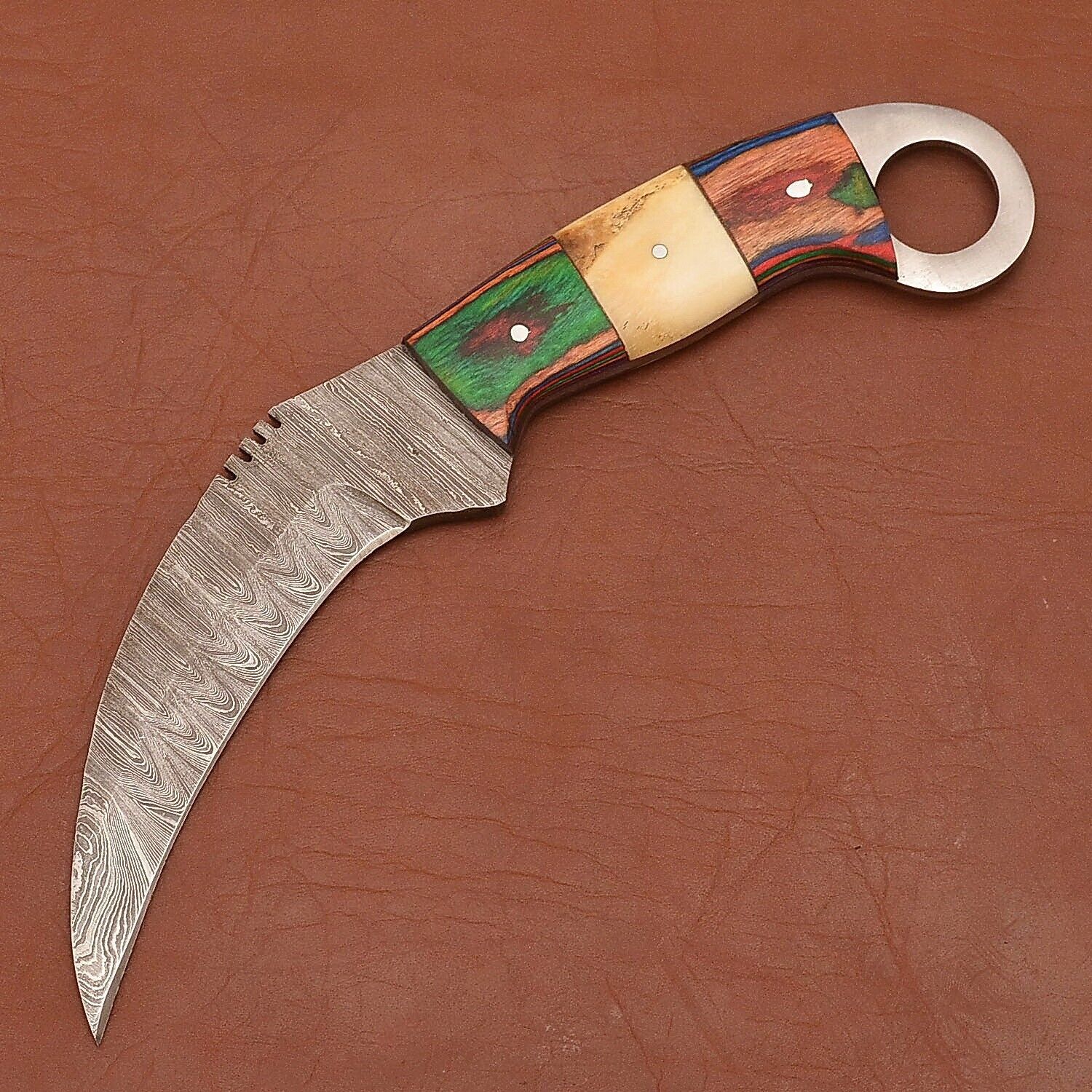 Handmade Best Karambit Knife Damascus Steel Karambit Knife With Wood Handle