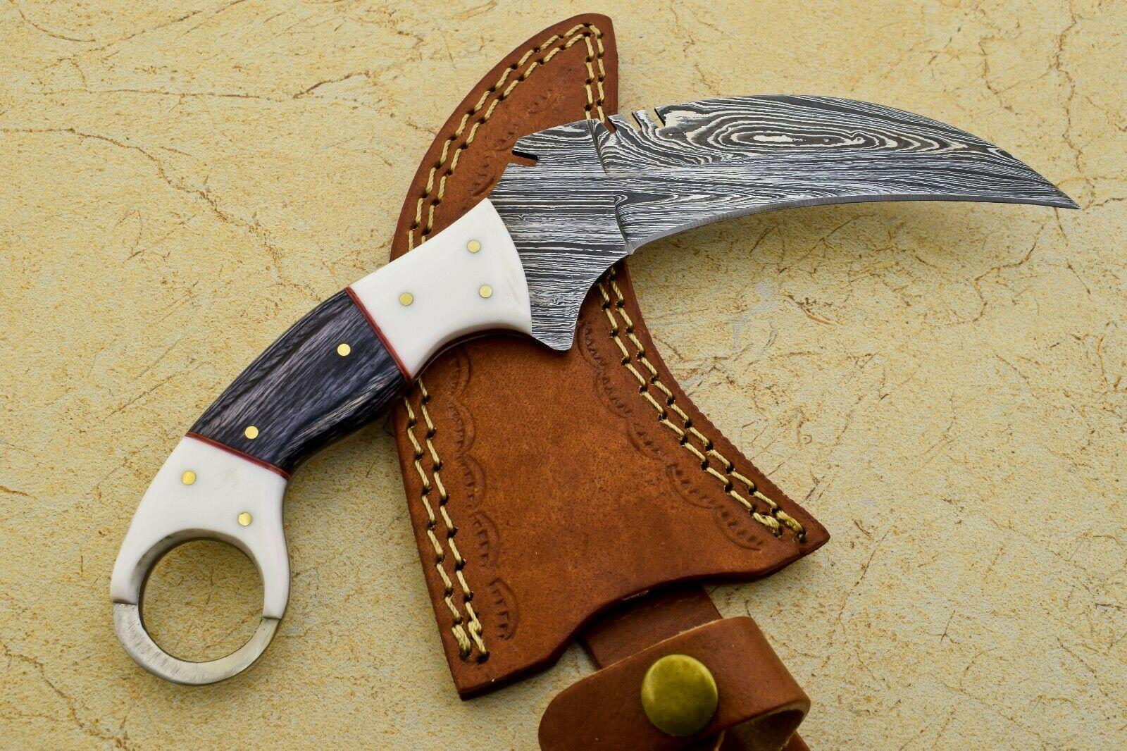 Handmade Best Karambit Twist Karambit Damascus Steel Hunting Knife With Wood and Resin Handle