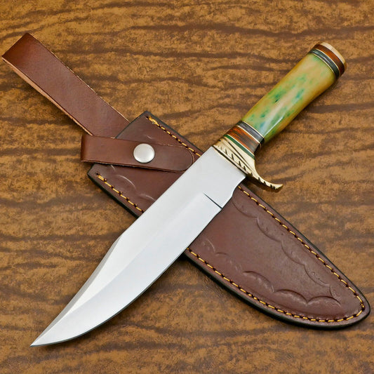 Handmade D2 Steel Bowie EDC Hunting Knife with Bone & Wood Handle – 12 Inch Full Tang