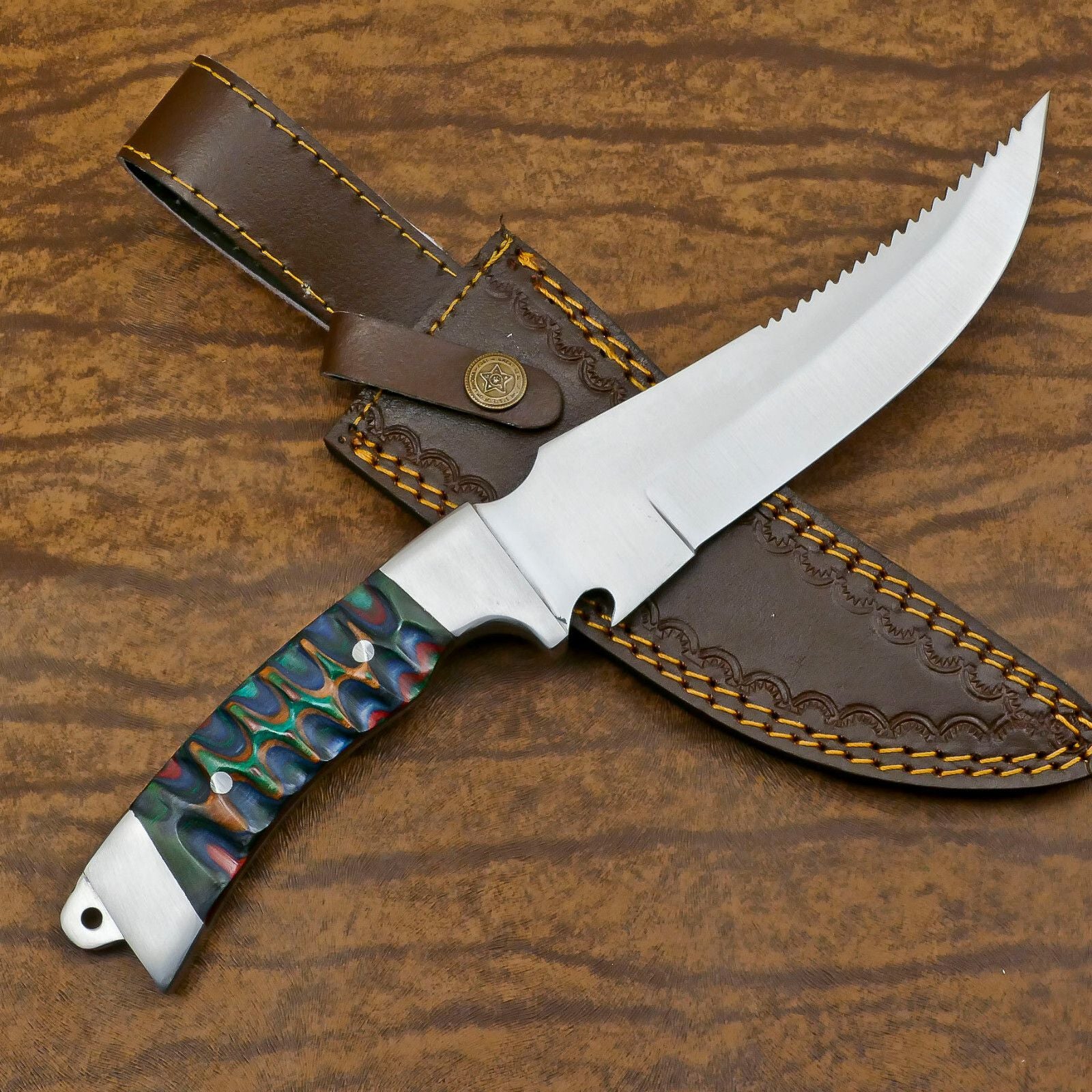 Handmade D2 Bowie Hunting Knife | 12-Inch Blade with Pakka Wood Handle & Leather Sheath