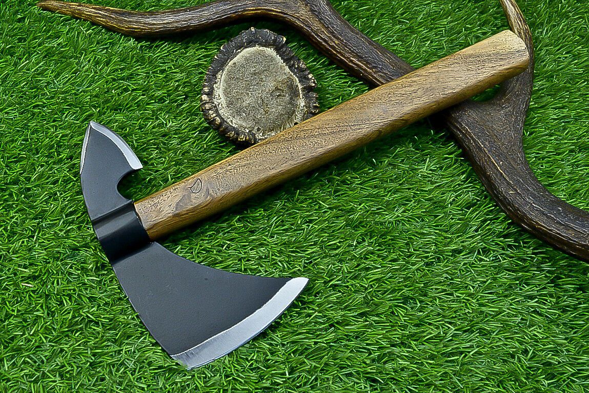 Handmade Carbon Steel Axe Tactical Viking Axe with Rosewood Handle &amp; Leather Sheath