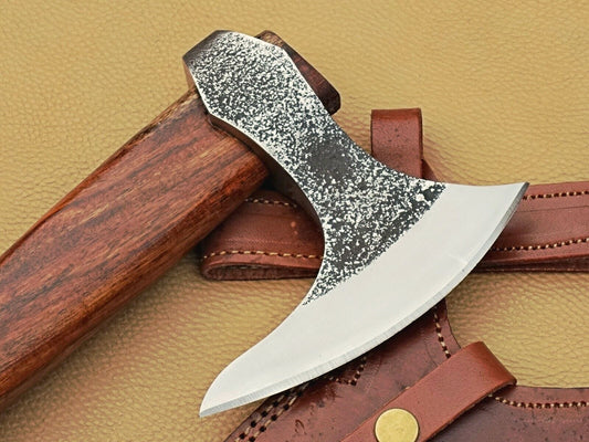 Handmade Carbon Steel Axe Viking Axe with Walnut Handle & Bull Leather Sheath