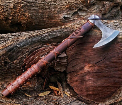 Handmade Carbon Steel Axe Viking Axe with Wooden Handle & Sheath for Outdoor Use