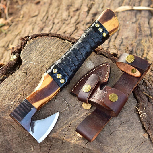 Handmade Carbon Steel Axe Viking Throwing Axe for Outdoor Use With Leather Sheath