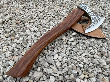 Handmade Carbon Steel Axe Viking Tomahawk Axe with Ash Wood Handle & Leather Sheath