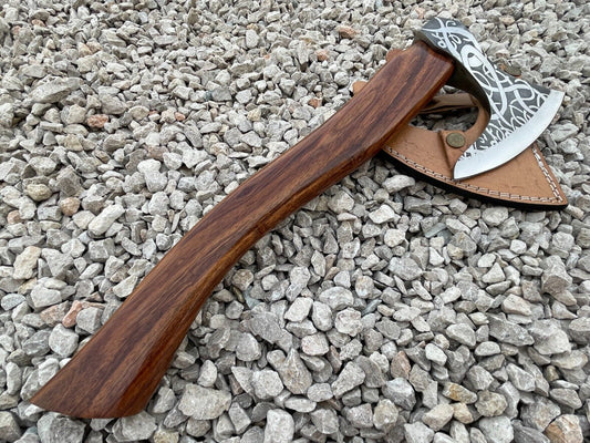 Handmade Carbon Steel Axe Viking Tomahawk Axe with Ash Wood Handle & Leather Sheath