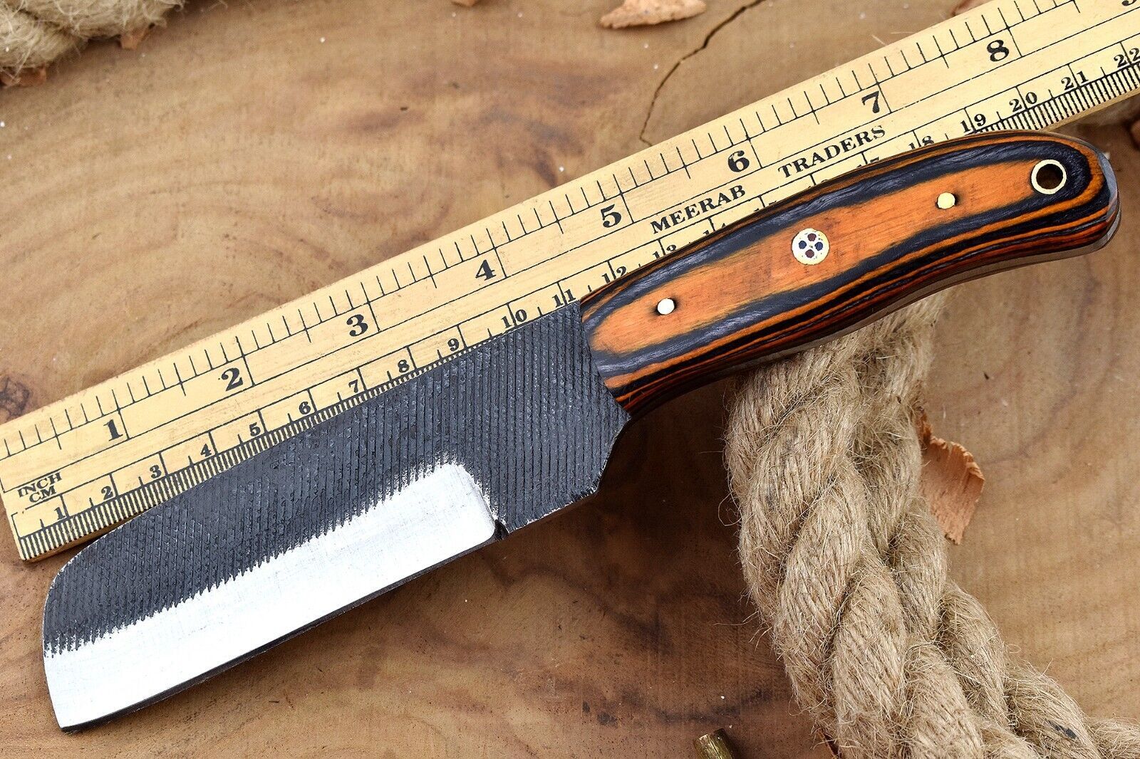 Handmade Carbon Steel Bull Cutter Knife & Sheath Custom Bull Cutter Knife With Pakka Wood Handle 
