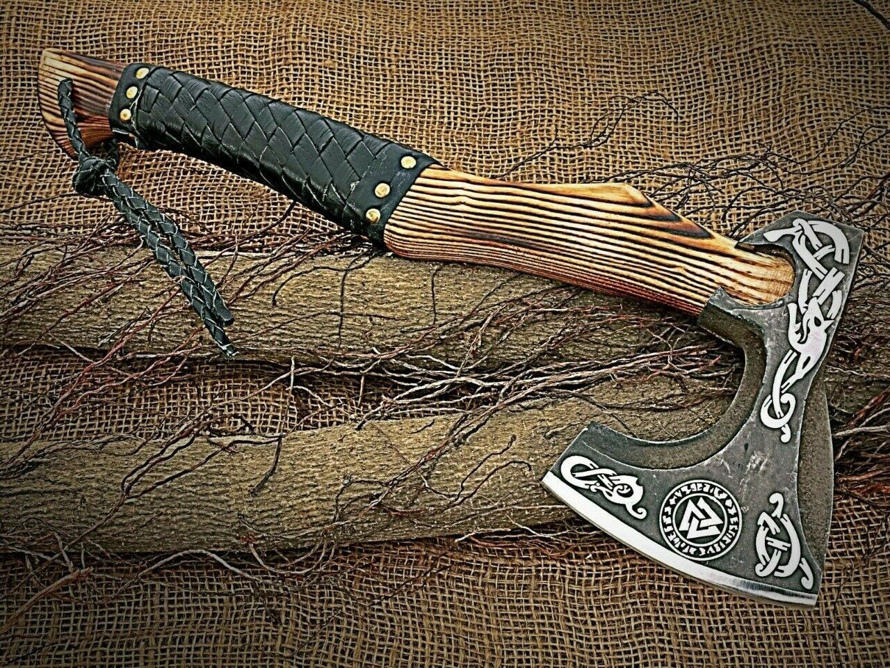 Handmade Carbon Steel Viking Axe Throwing Axe Valhalla Axe Wood Handle