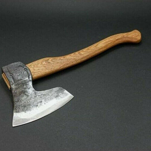 Handmade Carbon Steel Viking Bearded Hatchet Axe with Leather Wrapped Handle and Sheath – Camping Hunting Gift