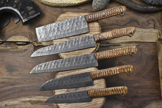 Handmade Chef Knife Set Twist Damascus Steel with Hard Wood Handles – Lot of 5 Fishing Knives