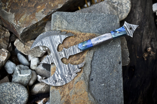 Handmade Clever Chopper Axe Knife Twist Damascus Hard Wood Tactical with Leather Sheath
