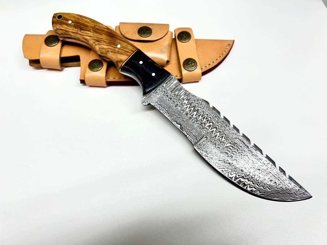 Handmade Custom Bowie Tracker Knife – Damascus Steel Hunting Camping Boot Knife with Sheath