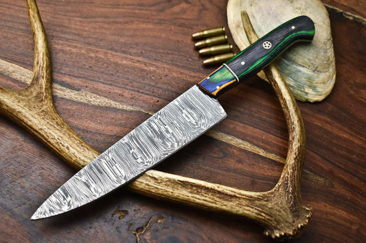 Handmade Custom Damascus Steel Chef Knife  Full Tang Damascus Kitchen Knife
