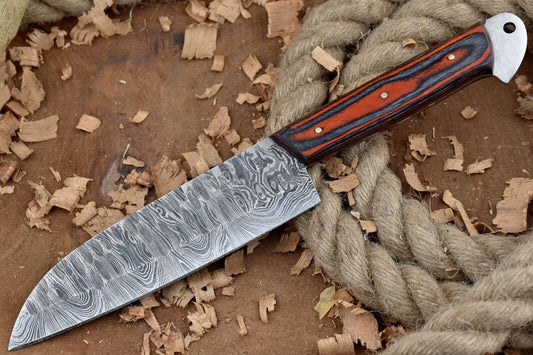 Handmade Custom Damascus Steel Chef Knife Full Tang Kitchen Knife with Wood Handle