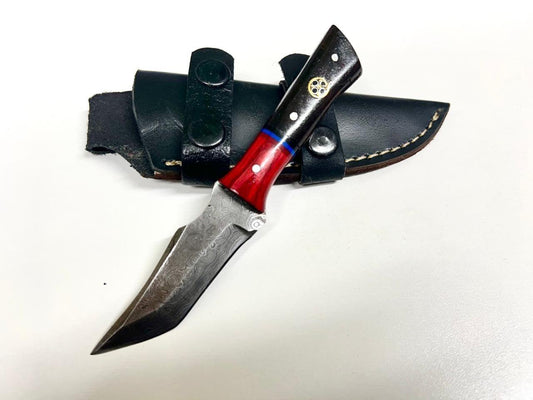 Handmade Custom Damascus Steel Tracker Knife – Wood Handle Full Tang Camping & Hunting Knife with Sheath