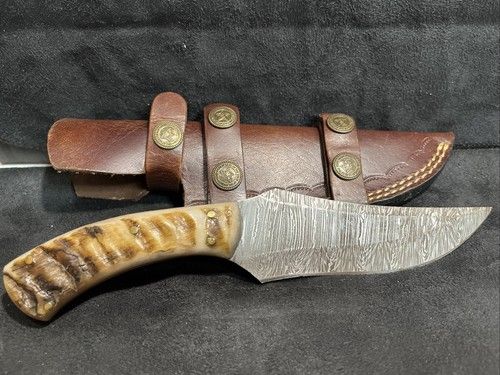 Handmade Custom Damascus Tracker Knife – Hardwood Handle, Survival Hunting Fixed Blade