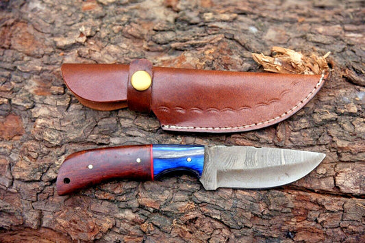 Handmade Custom Skinner Knife Wood Handle Damascus Steel Hunting Camping Knife with Sheath
