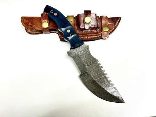 Handmade Custom Tracker Knife Micarta Handle Damascus Steel Camping Hunting Knife with Sheath