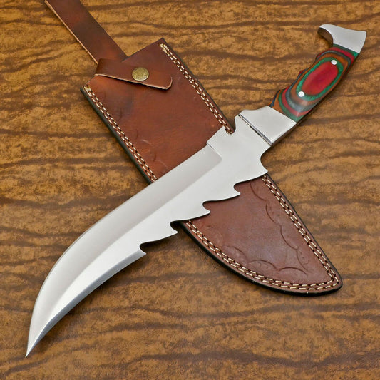 Handmade D2 Clip Point Bowie EDC Hunting Knife – 12" Full Tang with Pakka Wood Handle