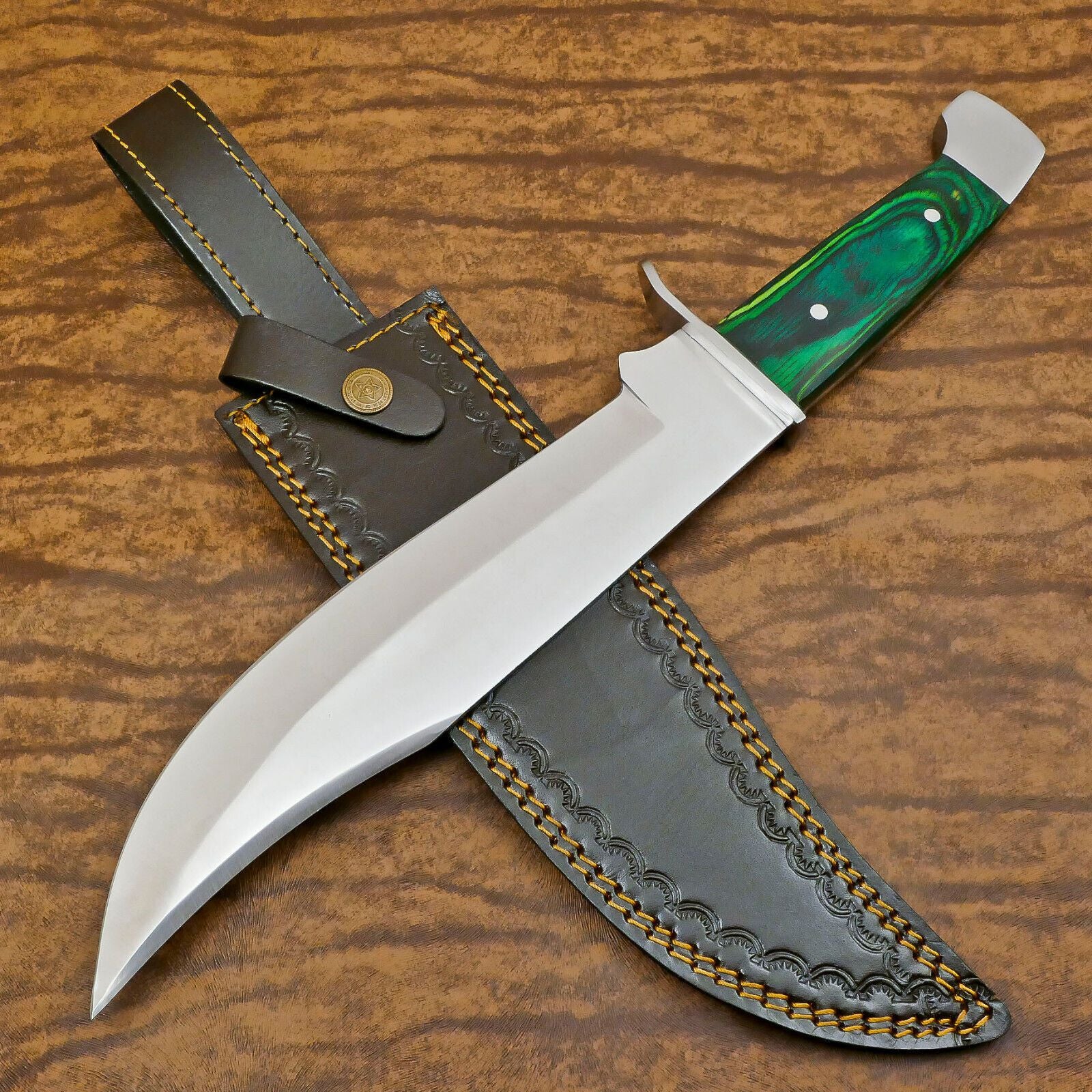 Handmade D2 Clip Point Bowie Knife and Hunting Knife 12" With Pakka Wood Handle