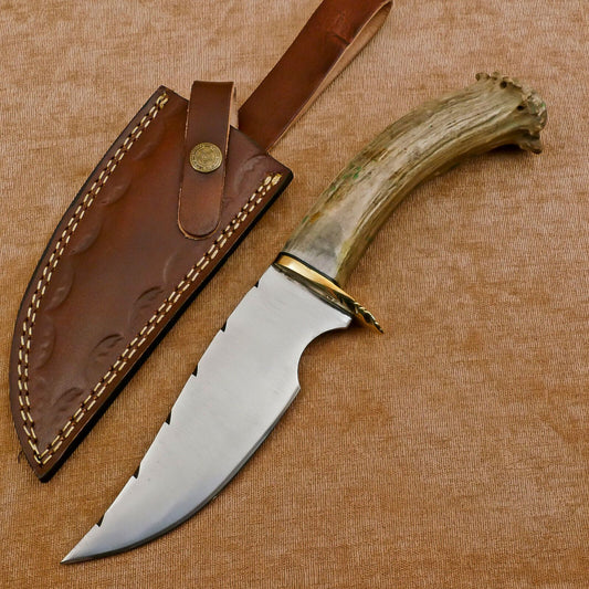 Handmade D2 Clip Point Full Tang Hunting Bowie Knife 12" With  Antler Handle 
