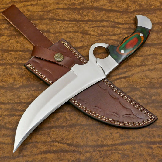 Handmade D2 Full Tang Bowie EDC Hunting Knife – 12" Pakka Wood Handle