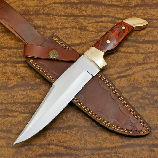 Handmade D2 Full Tang Bowie EDC Hunting Knife – 12" Pakka Wood Handle with Sheath