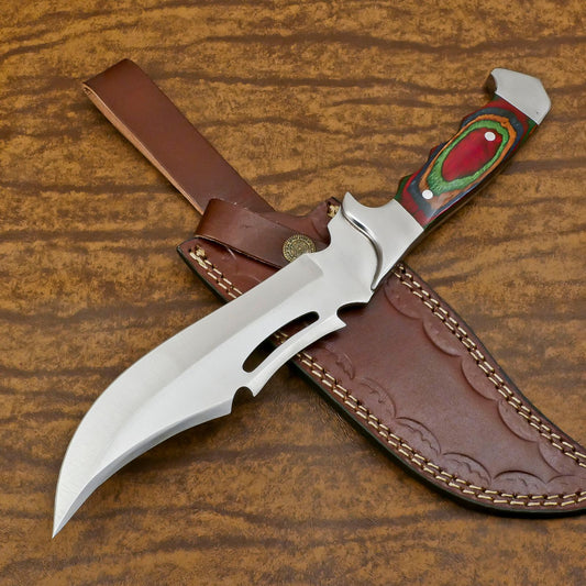 Handmade D2 Full Tang Bowie Hunting Knife With Pakka Wood Handle and Sheath 
