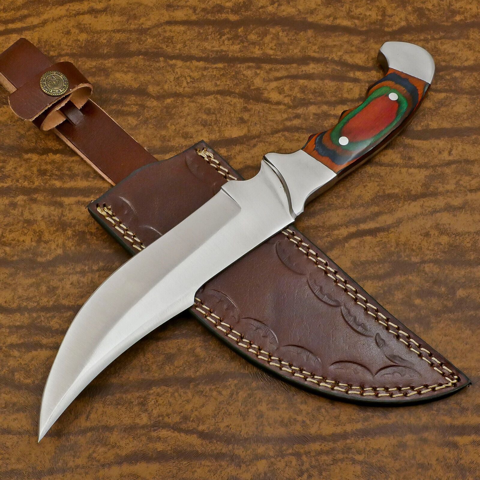 Handmade D2 Full Tang Bowie Knife and Hunting Knife With Pakka Wood Handle and Sheath 