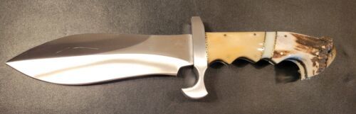 Handmade D2 Full Tang Custom Bowie Knife with Stag Crown and Camel Bone Handle 