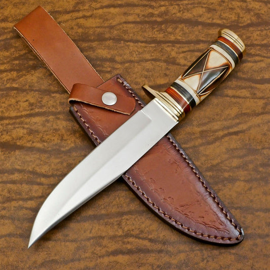 Handmade D2 Steel Bowie Camping & Hunting Knife | Burn Bone Handle 10"