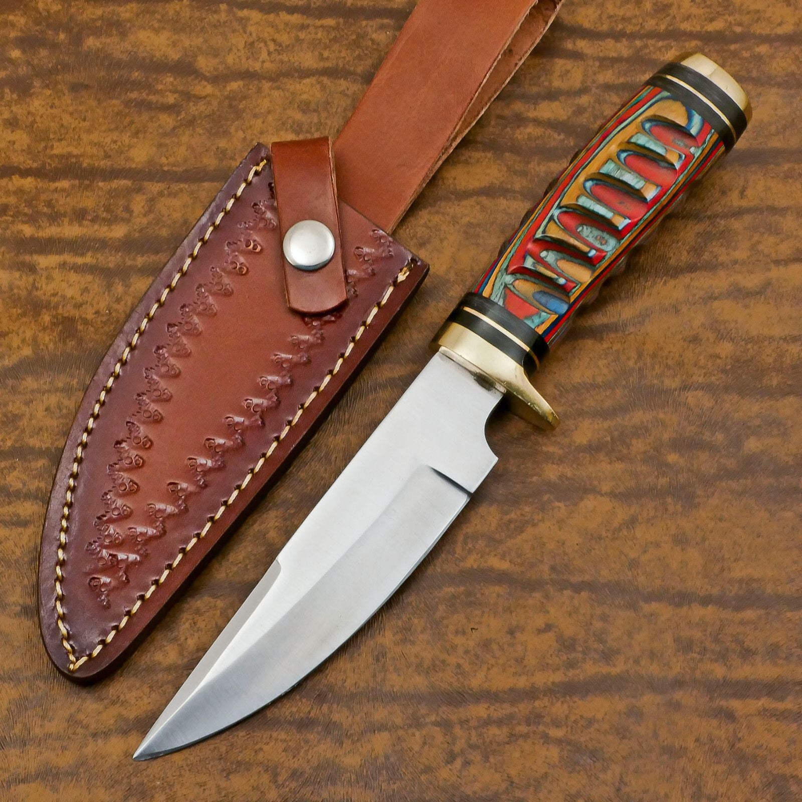 Handmade D2 Steel Bowie Camping Hunting Knife with Pakka Wood Handle – Full Tang