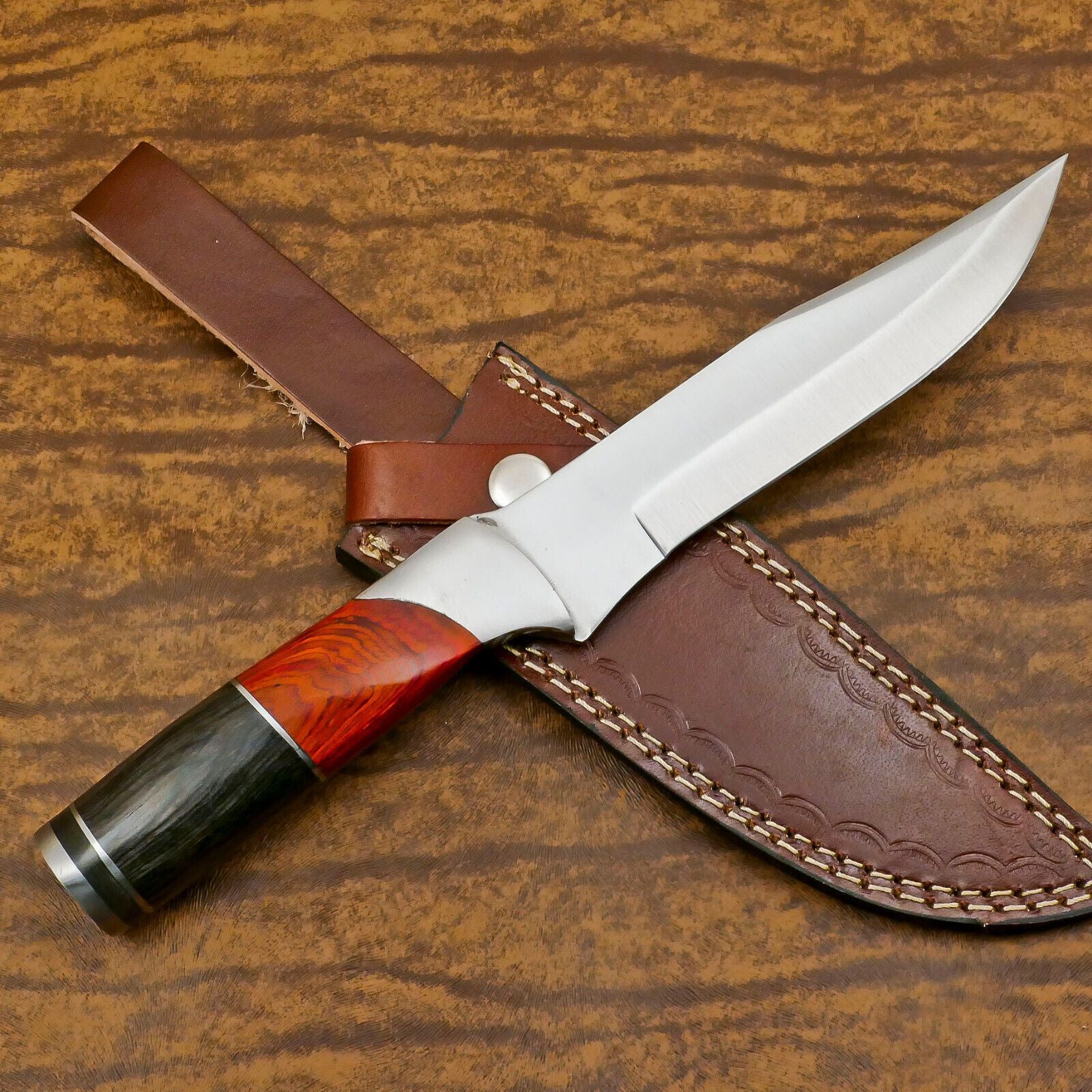 Handmade D2 Steel Bowie EDC Hunting Knife with Pakka Wood Handle – 12 Inch Full Tang