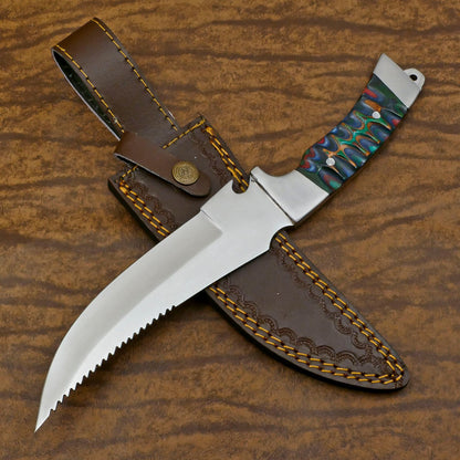 Handmade D2 Steel Bowie Hunting Camping Knife with Full Tang Pakka Wood Handle – 12 Inch