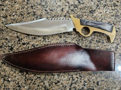 Handmade D2 Steel Bowie Hunting Knife | Brass Handle Full Tang 12"